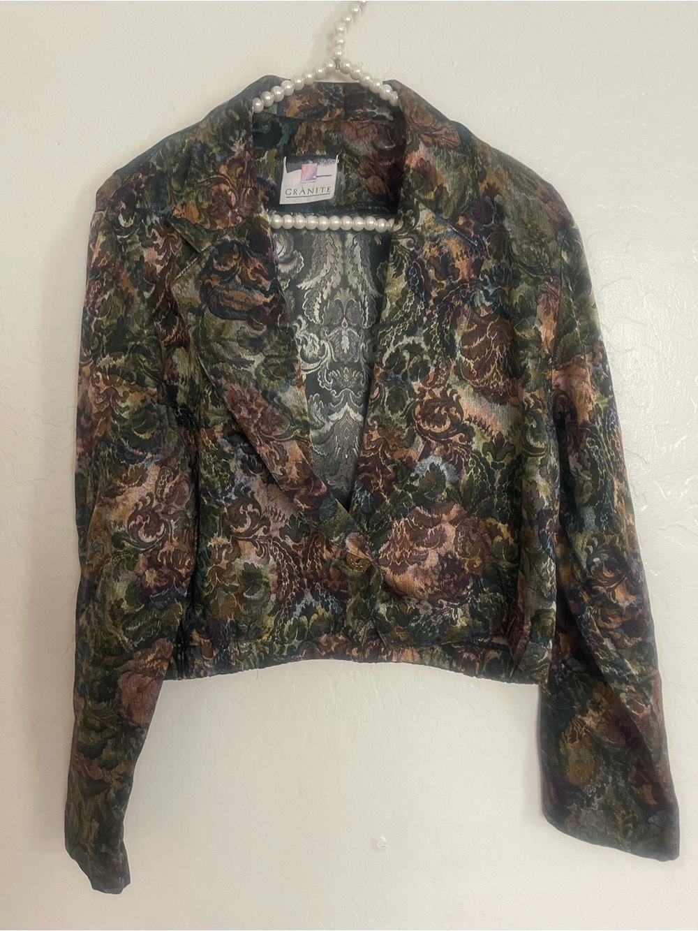 Multicolor Floral Brocade Cropped Blazer - Green Mix